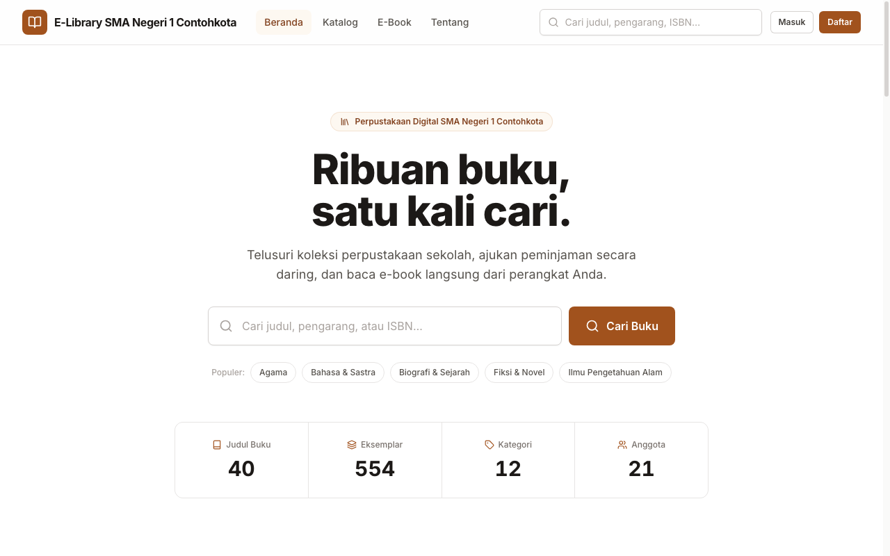 Halaman beranda E-Library