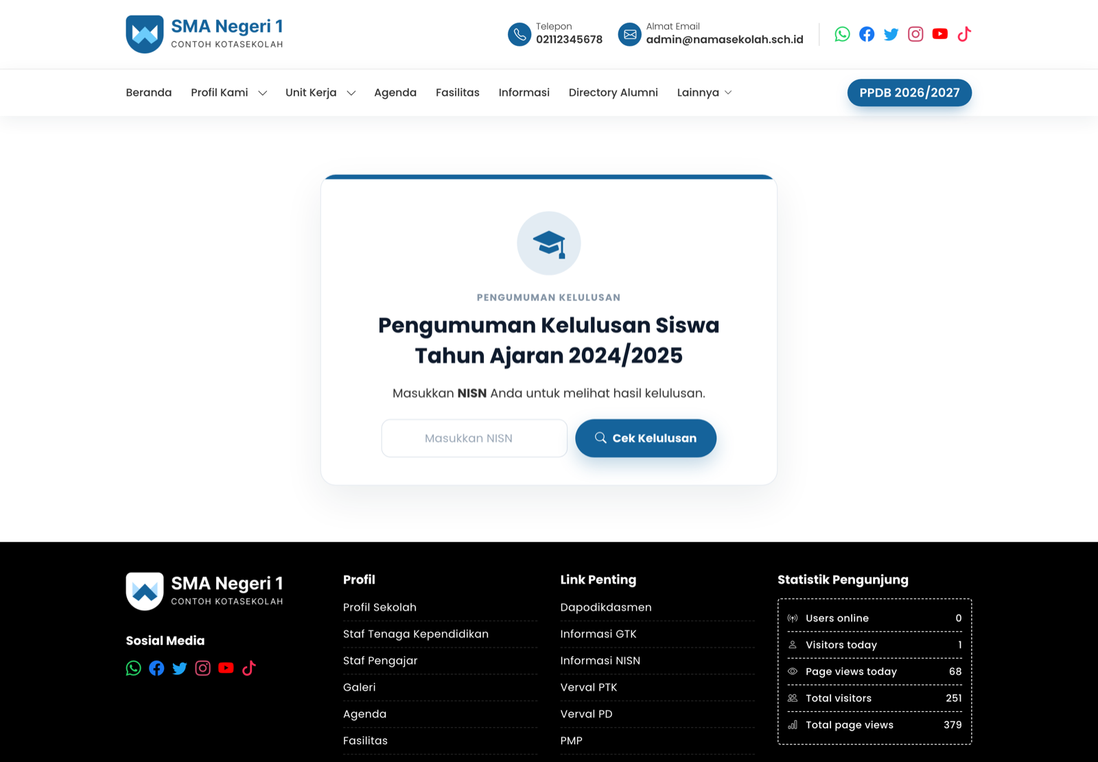 Halaman Pengumuman Kelulusan Online