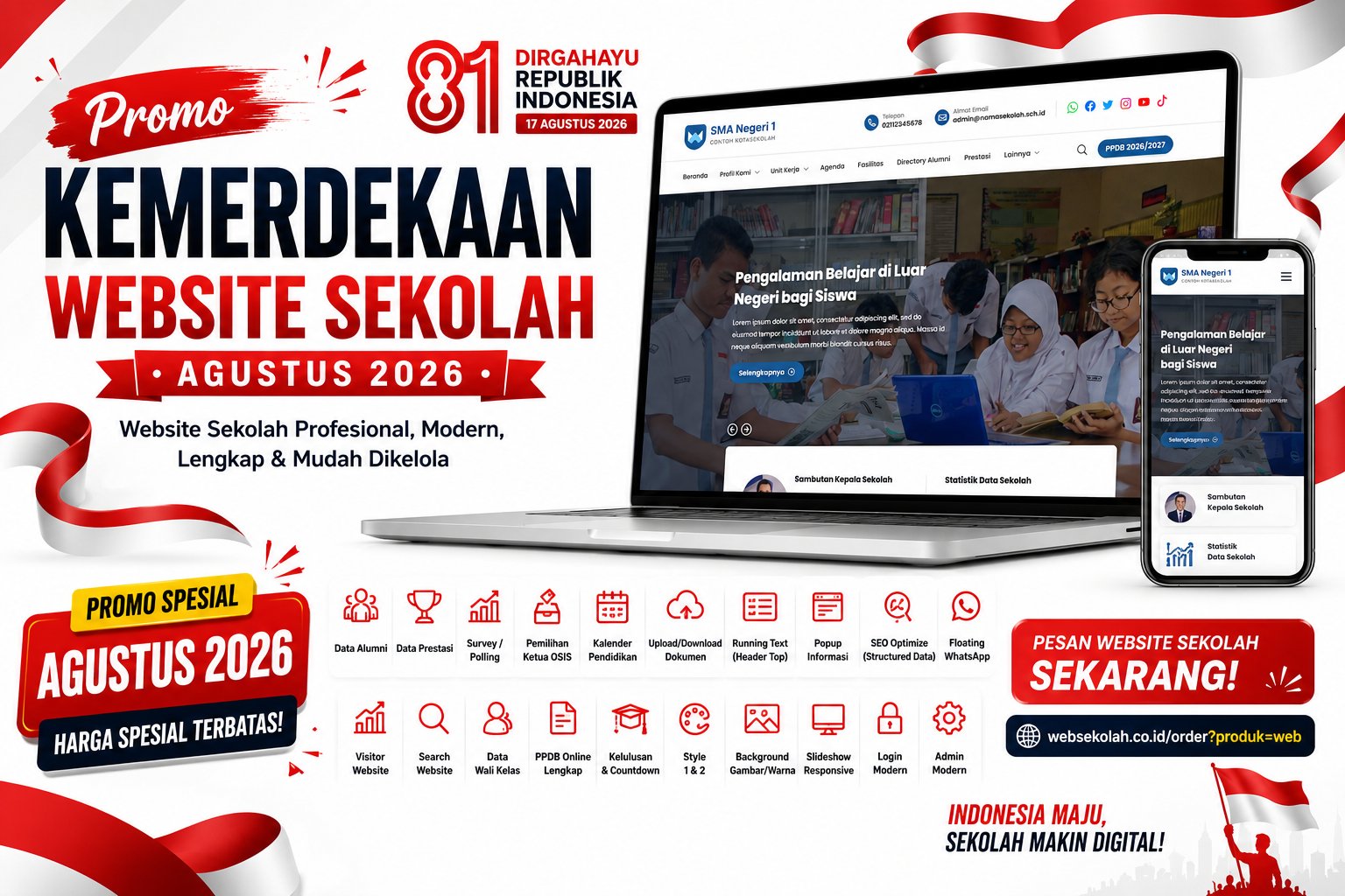 Promo Pembuatan Website Sekolah — Kemerdekaan RI Agustus 2026